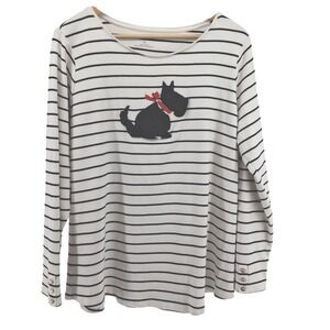 Charter Club Woman Sz 2X Striped Scottie Dog‎ Beaded Top Long Sleeve Plus Size